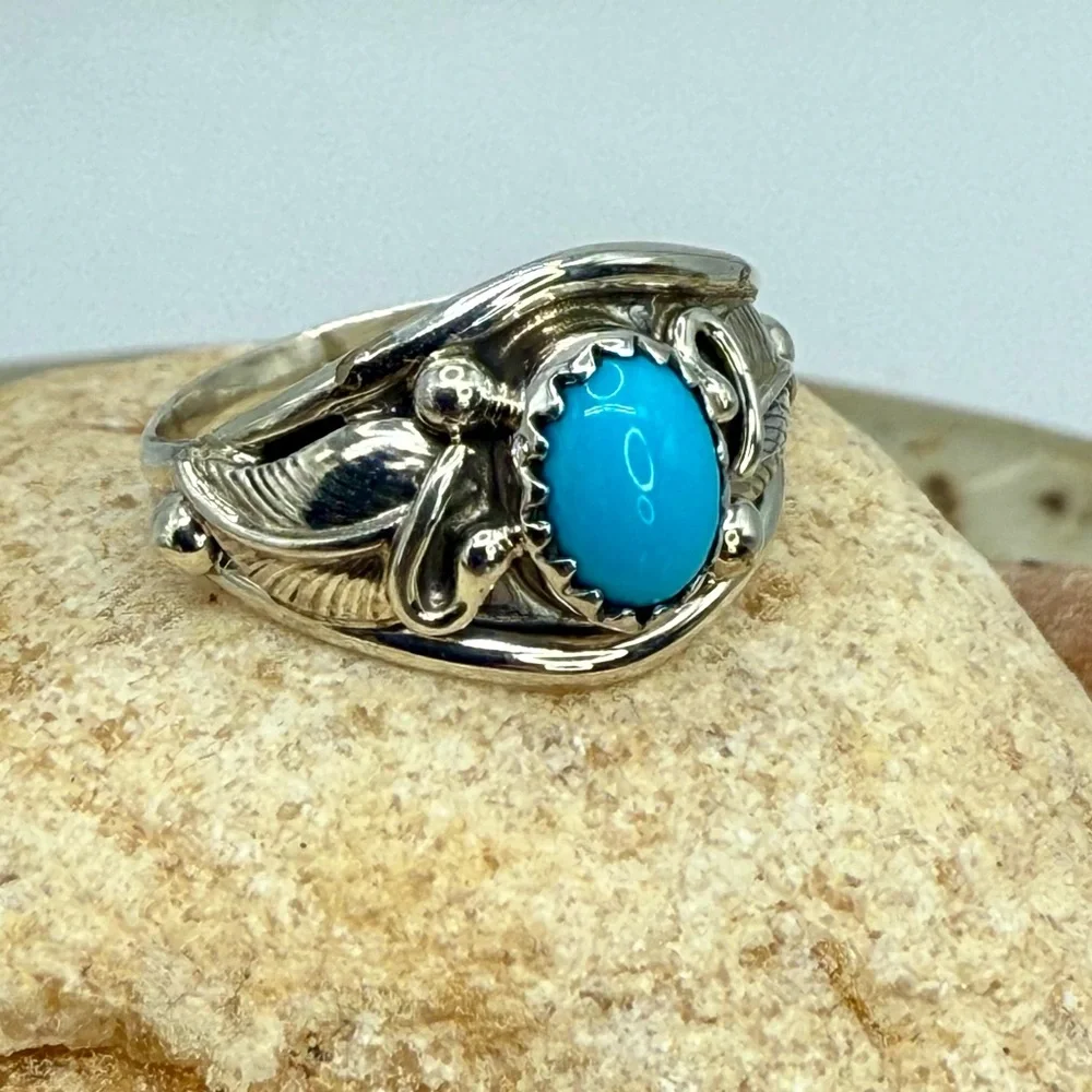Navajo Sterling Silver Sleeping Beauty Turquoise Ring Mark Barney NWT Sz 6 –3.0g